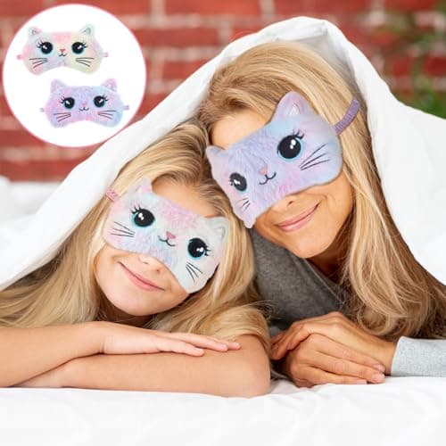 Plush Sleep Mask, 2 Pcs Cute Cat Sleeping Eye Mask Colorful Soft Sleeping Masks Comfortable Funny Animal Night Eye Masks for Sleeping for Women Home Travel Camp Nap — view 5