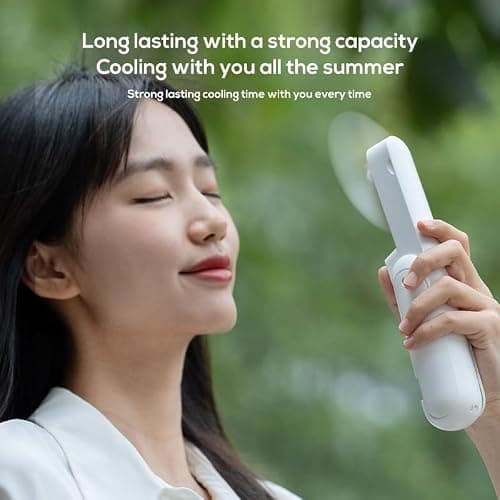 KALAMAN Handheld Mini Fan, 4 IN 1 Multifunction 3 Speed USB Rechargeable Small Pocket Fan with Flashlight and Cell Phone Stands Desk, Portable for Travel/Summer/Concerts/gifts (White) — view 5