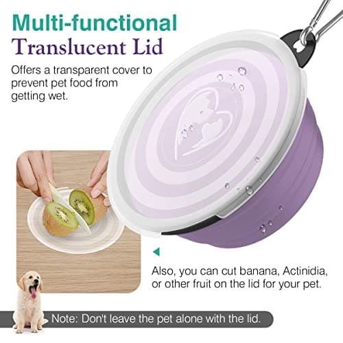 Pawaboo Collapsible Travel Dog Bowls 2 Pack with Lids & Carabiners Silicone — view 2