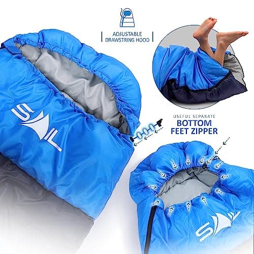 SAIL 3 Season Sleeping Bag for Kids & Adults - Extra Wide, 250GSM Lightweight & Waterproof - Large XL Sleeping Bag for Camping, Indoor & Outdoor, Hiking & Backpacking - Blue — view 3