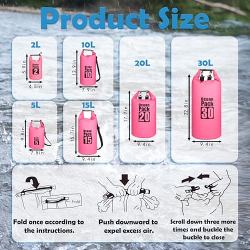 MOMAHUA 10L Waterproof Dry Bag with Single Shoulder Strap - Rose Red Durable PVC Roll Top Dry Sack - Reusable Gear Protector for Kayaking, Boating, Beach, Swimming, Camping and Outdoor Sports — view 2