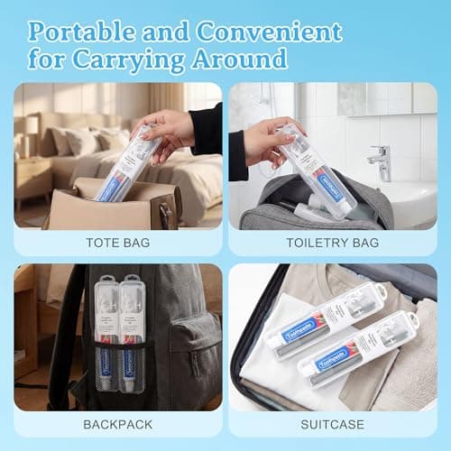 Lomgwumy Toothbrush Toothpaste Set with Travel Toothbrush, 25g Travel Toothpaste, 5 Floss Picks, Storage Box, Individually Wrapped, Suitable for Travelling, Home, Hotel (4-Pack) — view 3