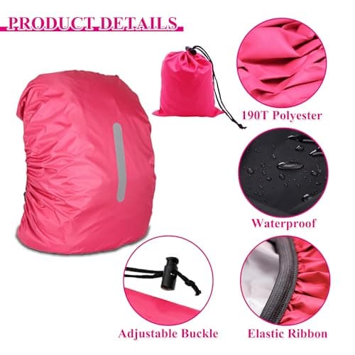 Waterproof Backpack Cover with Reflective, 15L-25L Rucksack Rain Cover with Storage bag, Rainproof Rucksack Cover for Hiking Camping Traveling Cycling (Pink, S) — view 4