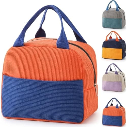 Arae Lunch Bag Women Men - Reusable Leakproof Cooler Tote Lightweight Thermal Lunchbox for Office, Gym, Beach & Travel (Orange Blue)