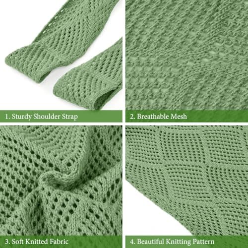 Aucuu Women Knitted Handbags, Retro Hollow Woven Shoulder Bags, Boho Shoulder Bag, Crochet Mesh Tote Bag, Beach Bag for Women, Travel Shopping Handbag for Holiday, Daily Work, Shopping, Travel-Green — view 5