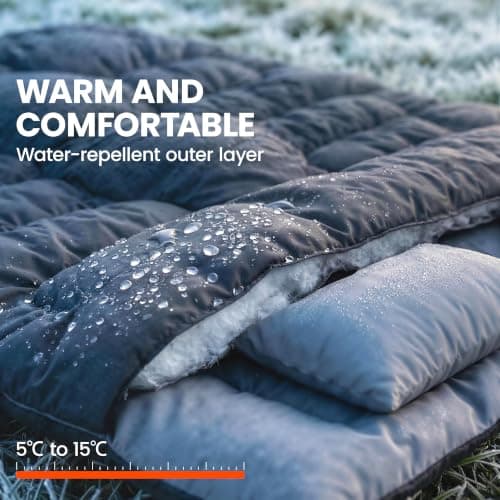 Outsunny Double Sleeping Bag with 2 Pillows 220 x 160 cm Black — view 4