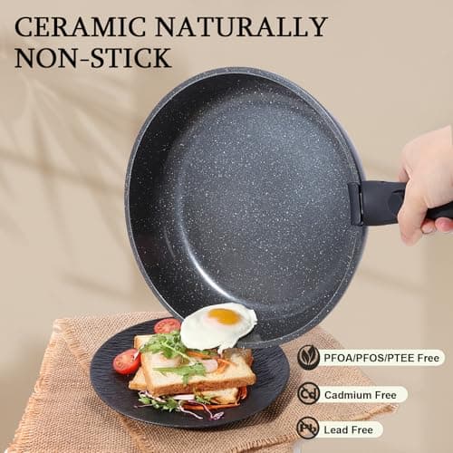 GiPP 3PCS Pots and Pans Set Non Stick,Granite Nonstick Kitchen Cookware Set with Detachable Handle, PFAS & PFOA Free, RV Cookware Set for Camping, Oven Safe(Grey,3PCS) — view 3