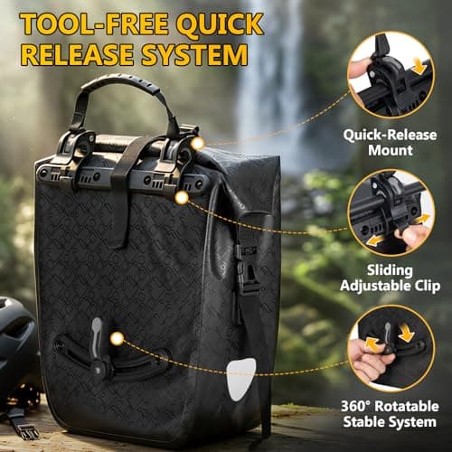 Favoto Bike Panniers Bag Waterproof - 48L Large Capacity Bicycle Rear Rack Bags with Quick Release Buckles Laptop Sleeve, 500D PVC Heavy Duty Cycle Cargo Bag for E-bike, Commuting Grocery - 2PCS Black — view 4