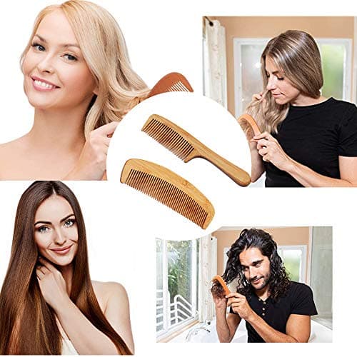 2 PcsHair Comb Wooden Salon Hairdressing Comb Curved Comb Fine Tooth Combs Set Moustache Grooming Brushes for Women Men and Girls Light brown — view 3