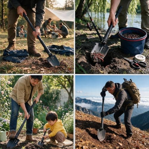 Folding Survival Shovel 26 IN, 50# High-Carbon Steel Entrenching Tool for Camping, Firefighting, Garden, Hunting, Hiking, Fishing, Car Emergency, Gifts for Men — view 5
