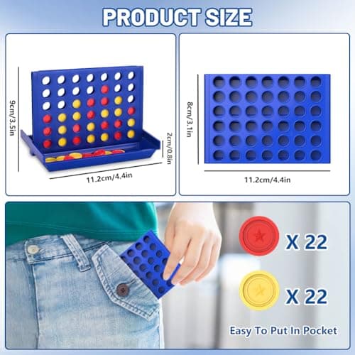 AMFUN Mini 4 in a Row Board Game, 4.5×3 IN Compact Foldable Travel Connect 4 Game for Kids Ages 3+, 2 Player Strategy Game with 42 Counters, Portable Educational Family Toy for Car Camping — view 5