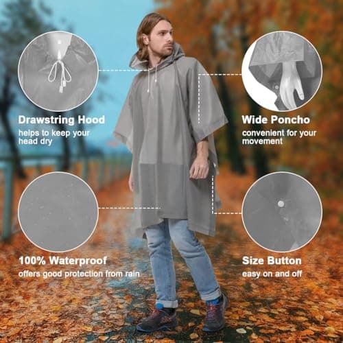 OSDUE 2 Pack Portable Raincoat, Rain Poncho Waterproof with Hoods and Sleeves, Reusable Rain Resistant Poncho for Camping, Emergency Situations, Travel (Gray) — view 4