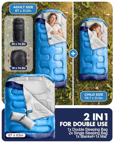 Maraiss 4 Season Double Sleeping Bag, King Size Camping Sleeping Bag for Adults Complete with Pillow and Internal Pocket Suitable for Hiking Indoor Outdoor Activities Blue — view 2