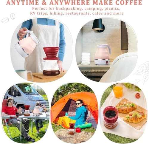 Gziztx Collapsible Electric Kettle 0.6L Portable Travel Kettle Mini Silicone Camping Kettle for Camping, Business Trip, Travel, Hiking, Quick Cooking (Pink) — view 5