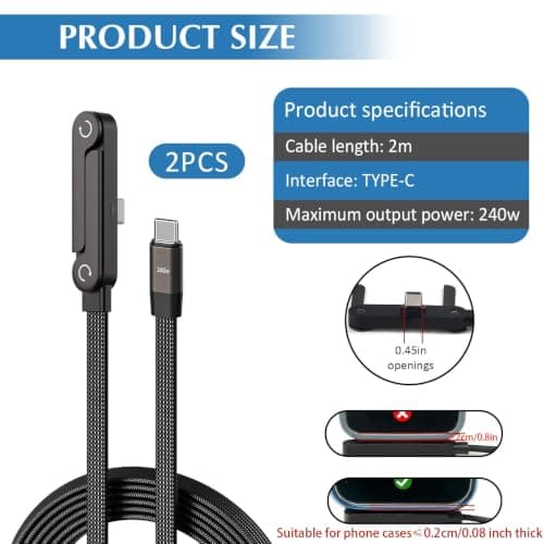 2 in 1 Invisible Holder Charger Cable with Stand, 240W PD Desktop USB-C to C & USB to C Charging Cables With Invisible 7FT/2M, 360° Adjustable Metal Stand for Gaming, Office, Travel, Home — view 4