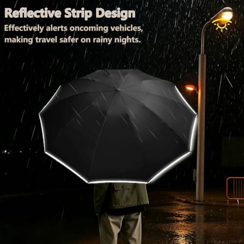 Sumlly Compact Inverted Umbrella with Carabiner Handle, 10 Ribs (Black) — view 3