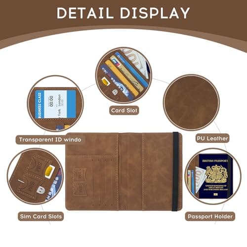 ILIYAH Passport Holder PU Leather RFID Blocking Passport Cover Travel Wallet Case with Card Slot & Elastic Strap Passport Covers (Brown) — view 4