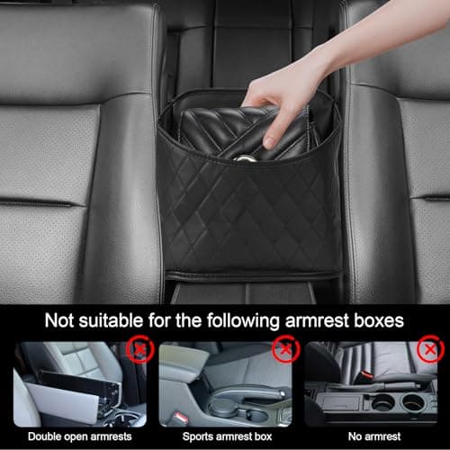 NganSuRong Car Handbag Holder Between Seats, PU Leather Purse Holder for Van, Multi-Pocket Large Capacity Auto Front Seat Organizer, Barrier of Backseat Pet Kids, Car Accessories for Women Black — view 4