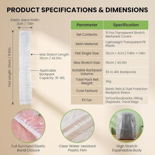 vipolishtry 10 Pack Clear Disposable Backpack Rain Covers for Hiking Travel — view 2
