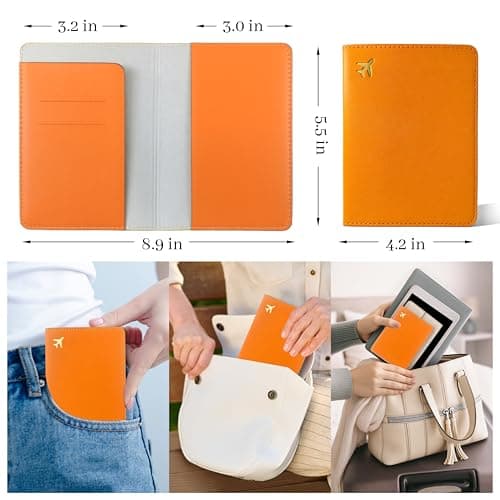 toTravelGear Passport Holder for Travel Essentials,RFID Blocking Passport Cover Case for Travel Accessories,Travel Wallet for Women Men, Orange, Minimalist — view 2