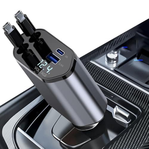 Retractable Car Charger,120W 4 IN 1 Super Fast Car Charger Adapter, Car Phone Charge with 2 Retractable Cable + USB/USB-C Ports and Voltage Display for i-Phone 16 15, i-Pad, Android etc — view 4