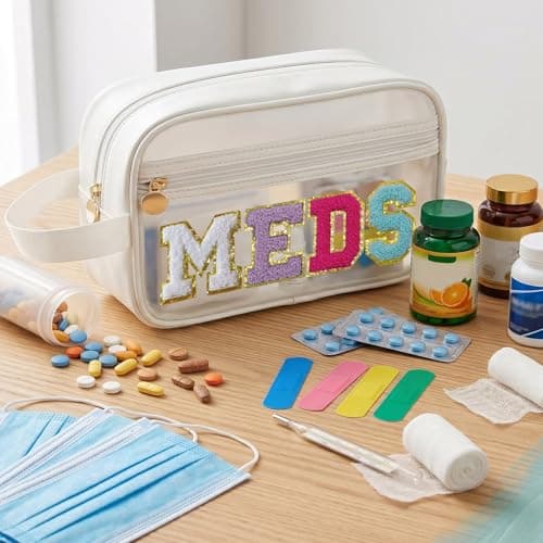 COSHAYSOO Clear MEDS Bag Travel Medicine Zipper Pouch Small Medication Drug Pills Storage Case, Preppy Cute Cruise Air Car Traveling Essentials Accessories Organizer Easter Gift for Women Teen Girls — view 3