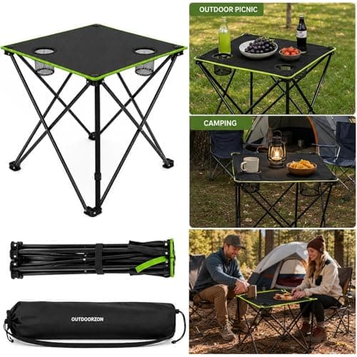 True Face Portable Folding Camping Table with Cup Holders,Small Compact Beach Camp Table with Carrying Bags for Camping, Beach, BBQs & Festivals Black One Size — view 4