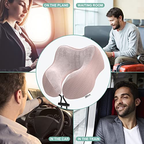 Yomisee Travel Pillow Neck Pillow for Travel Airplane Memory Foam Flight Pillow for Cars, Trains, Home, Offices (Pink) — view 6