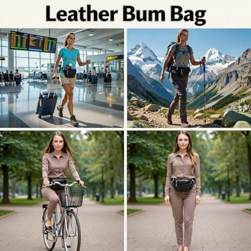 LTG 100% Genuine Leather Bum Bag – Black & Brown Fanny Pack Waist Belt with 4 Zipped Pockets – Unisex Travel Holiday Sports Gym Running Hip Purse Adjustable Strap — view 5