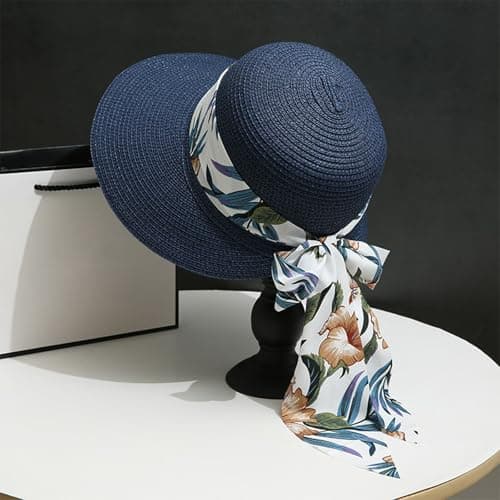 Sun Hat for Women with Wide Brim Foldable Floppy Hat for Beach Lightweight Travel Hat with Bow Protection SPF 50+ Ideal for Outdoor Activities Holidays 2026, navy, One Size — view 2