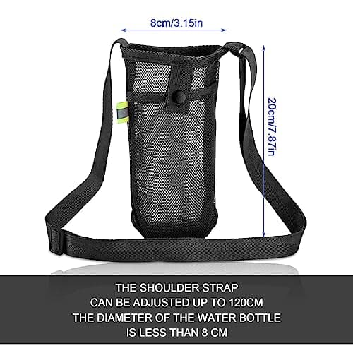 TSHAOUN 3 Pcs Water Bottle Carrier Bag Mesh Water Bottle Bag Beach Bottle Bag Water Bottle Holder with Adjustable Shoulder Strap for Travelling, Camping Climbing, Hiking, Sport (Black,Pink,Blue) — view 2