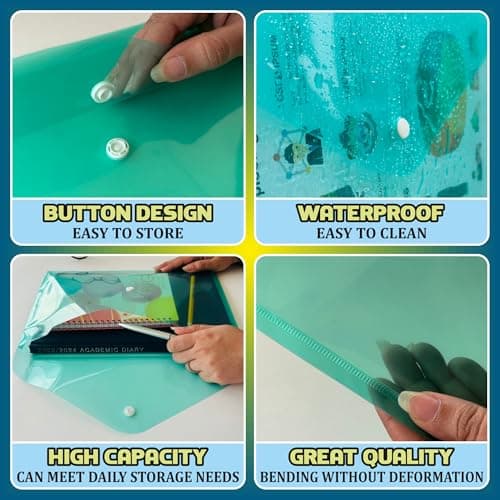 5 Assorted Color A4 Popper Wallets - Clear Plastic Paper Wallets for Document Storage and Office Organization Supplies - Lightweight Transparent Folders with Snap Closure (Pack of 5, A4) — view 4