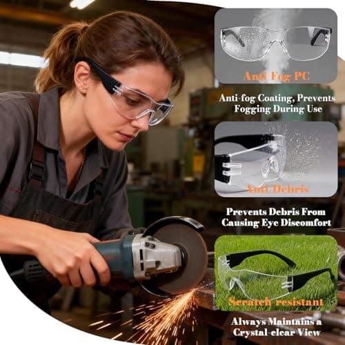 BIRDDIE 10-Pack Safety Glasses, Anti-Fog Goggles Clear Bulk Safety Eyewear — view 3