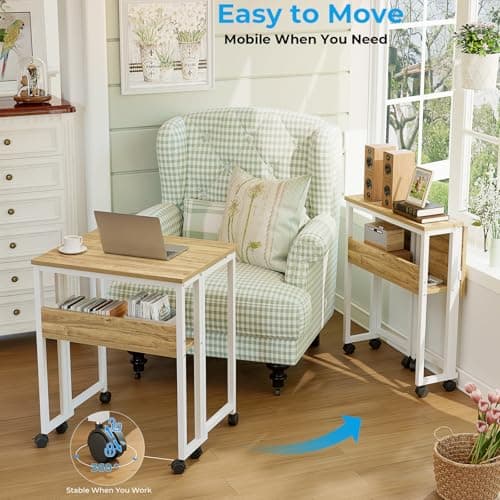 GreenForest Folding Desk 63 cm with Storage Shelf and Wheels, Oak — view 4