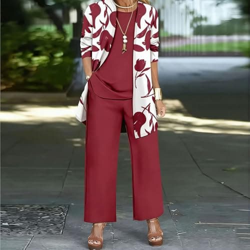 Leisure Wear Sets for Women Uk 3 Piece Co Ords Outfits Long Sleeve Cardigan Vest Top Wide Leg Trousers Suits Summer Casual Slim Tracksuit Floral Comfy Loungewear Elegant Travel Wedding Guest Outfits — view 2