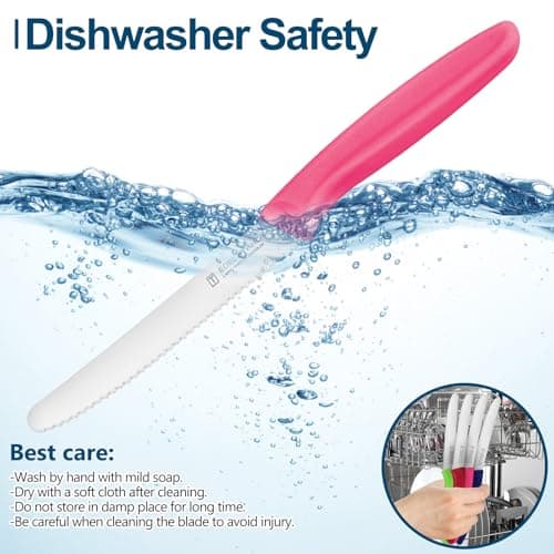 targzier 4 Dinner Knife,11cm Serrated Stainless Steel,Ergonomic Handle,Pink — view 5