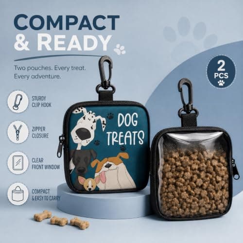 1 Piece Dog Treat Bag with Belt Clip – Paw Print Training Pouch, Zippered, Portable for Walking, Travel, Outdoor, for Puppy, Small Dog, Pet Owner — view 3
