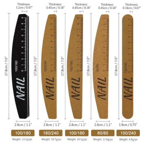 12 Pcs Professional Nail Files – Reusable Half‑Moon & Oval Tip Emery Boards, Multi‑Grit for Natural, Acrylic & Gel Nails, Manicure Pedicure Tools, Bulk Salon Supplies，Rubber 100/180 – Half‑Moon — view 6