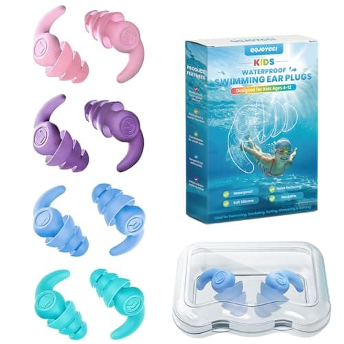 Kids Swimming Ear Plugs, 4 Pairs Waterproof Silicone Reusable Earplugs, Ear Protection for Showering Swimming Bathing Surfing for Children 4-12 Years Old