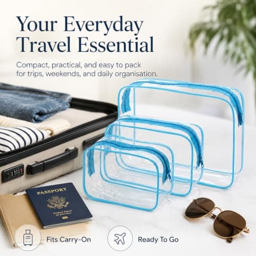 Clear PVC Travel Pouches for Toiletries, Navy Trim, Zip Closure, 2-Pack — view 5