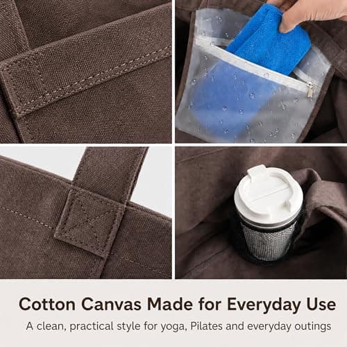 Cwokarb Yoga Bag for Women, Cotton Canvas Yoga Mat Tote with Wet Pocket — view 5