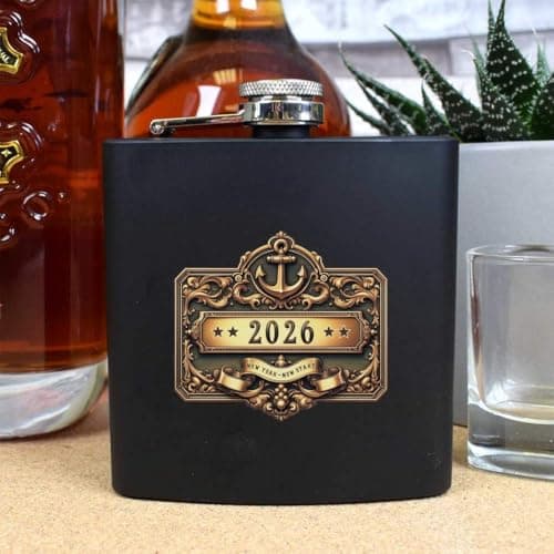 Azeeda 'Brass Plate New Year 2026' Pocket Hip Flask - 6oz (HP00042179) — view 2