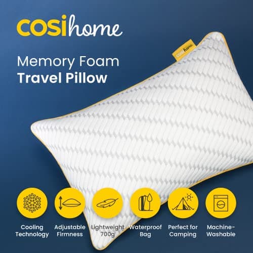 Cosi Home Travel Pillow with Cooling Bamboo Pillow Case 30 x 45 cm - Memory Foam Travel Pillow for Neck, Back & Lumbar Orthopedic Support - Temperature Regulating - With Waterproof Compact Carry Bag — view 2