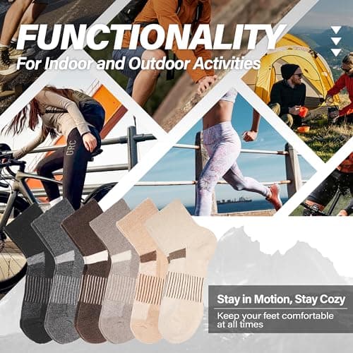 MOSEY KOSY 6 Pairs Merino Wool Socks Women Men Unisex Quarter Running Walking Hiking Work Thermal Winter Warm Compression Support Breathable Thick Cushion Socks(Beige Series,3-7) — view 6