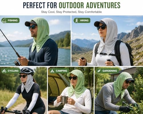 Cooling Hoodie Towel UPF 50 Sun Protection Neck Gaiter, 2 Pack Breathable UV Head Scarf with Cooling Face Mask, Storage Bag & Carabiner, Quick Dry Cooling Hood for Fishing Hiking Cycling Outdoor — view 3