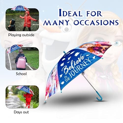 Disney Frozen Kids Umbrella, Plastic Easy Grip Handle Compact Umbrella Windproof Strong, PVC Cover Travel Gift Kids Brolly Girls, Automatic Safety Opening Stick Umbrella 70cm — view 3