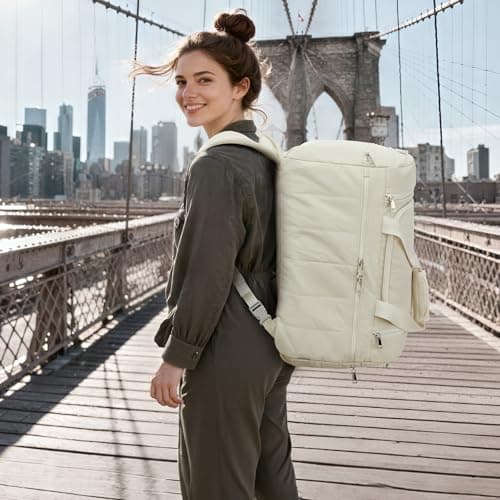 G4Free 45L Travel Duffle Bag for Women Men, 3 in 1 Duffel Bags with Shoes Compartment Gym Backpack for Weekender Overnight, Beige — view 2