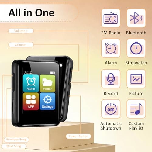 Portable MP3 Player with Bluetooth, 50-Hour Battery, Expandable up to 128GB, Mini Music Player built-in Speakers, Touch Screen, FM Radio, Voice Recorder, Includes 32GB Card, Case & Earphone,Black — view 6