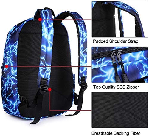 Ecohaso 15.6Inch Starry Lightning Stylish Backpack Travel Rucksack School Bags for Teenager Girls Boys Students Outdoor Hiking Camping Weekend Backpack (Black) — view 3