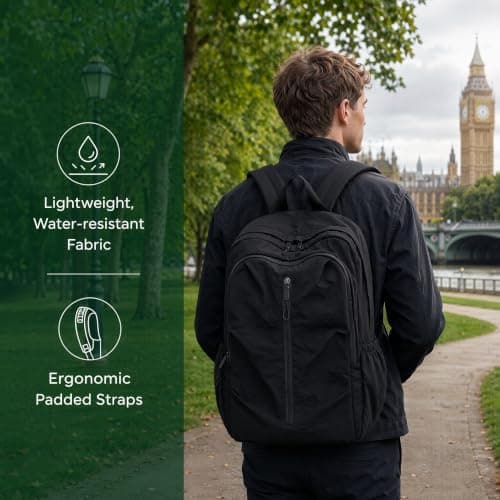 DINSAGE Backpack Black School Bag for Boy Girl, Foldable Rucksack, Lightweight Large Capacity Black School Bag, Casual Travel Daypack for School, Hiking, Sports, Teens, Students — view 5